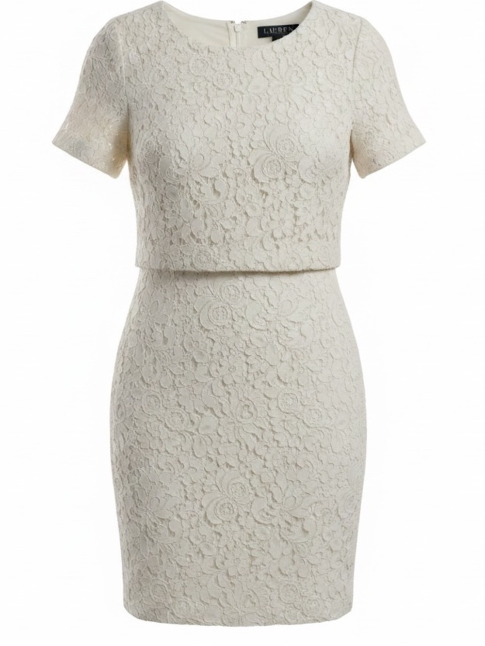 Lauren Ralph Lauren Ivory White Floral Lace Dress Size 2 Short Sleeve Cotton